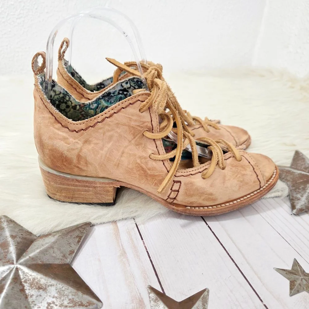 Freebird by Steven Peace boot sandals natural distressed leather lace-up women 7